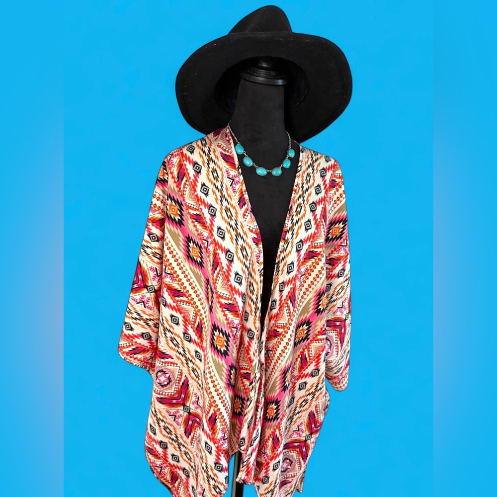 Multicolor Western Patterned Lace Back kimono